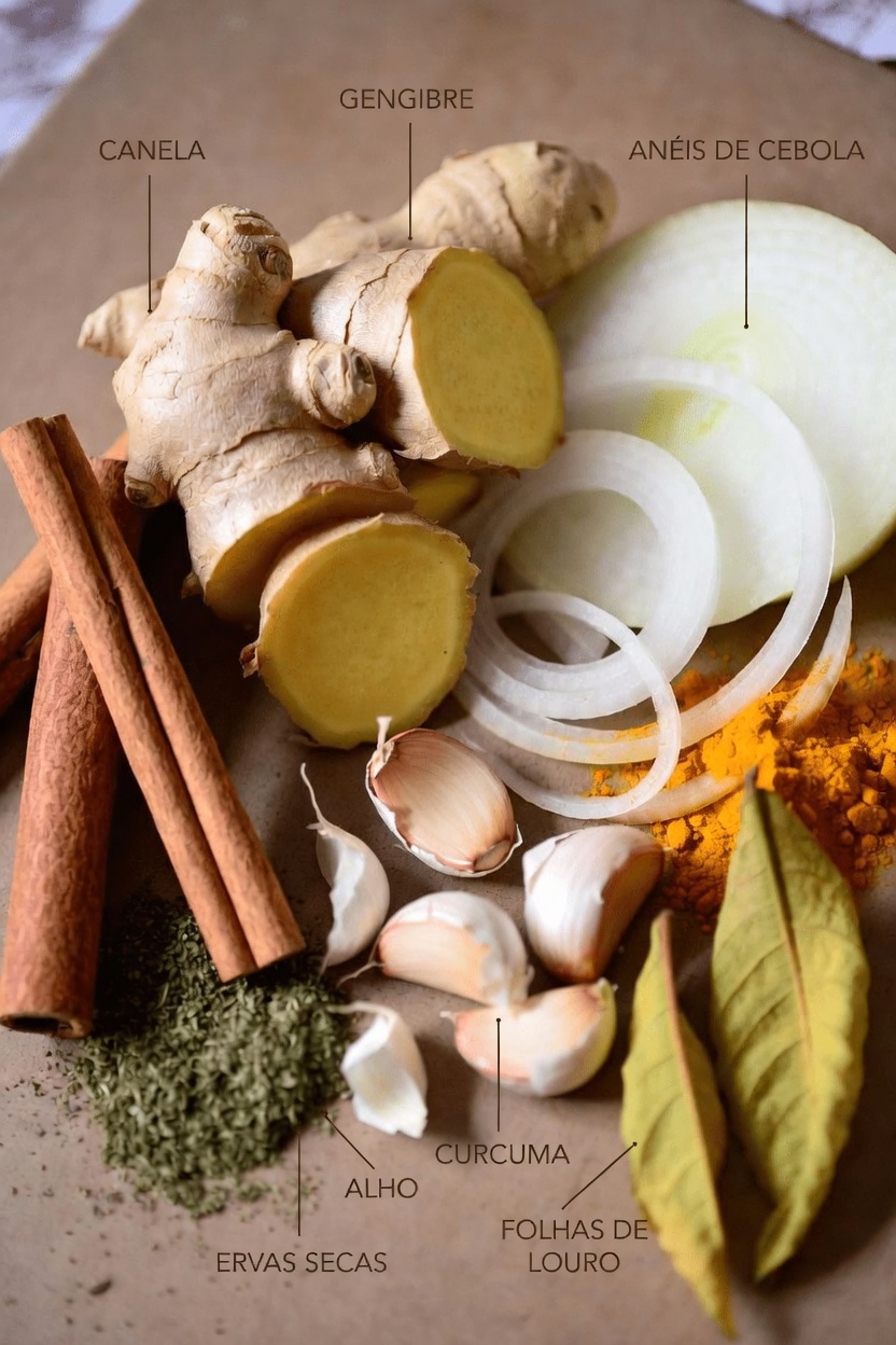 Descubra esta Simples Receita de Chá de Ervas com Gengibre, Canela, Cebola, Alho, Cúrcuma e Folha de Goiaba para as Manhãs e as Noites