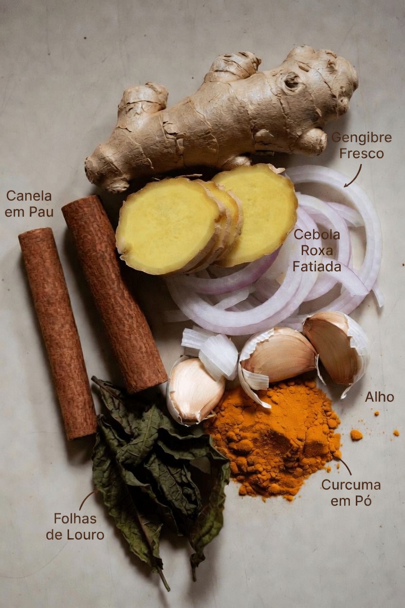Descubra esta Simples Receita de Chá de Ervas com Gengibre, Canela, Cebola, Alho, Cúrcuma e Folha de Goiaba para as Manhãs e as Noites