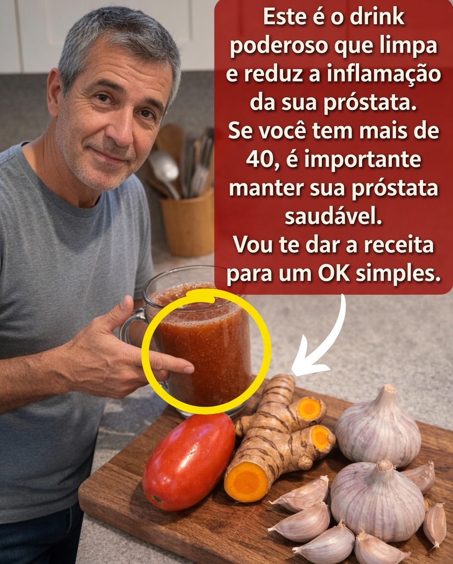 Descubra como preparar uma simples bebida de tomate, cúcuma e alho para apoiar a saúde da sua próstata após os 40
