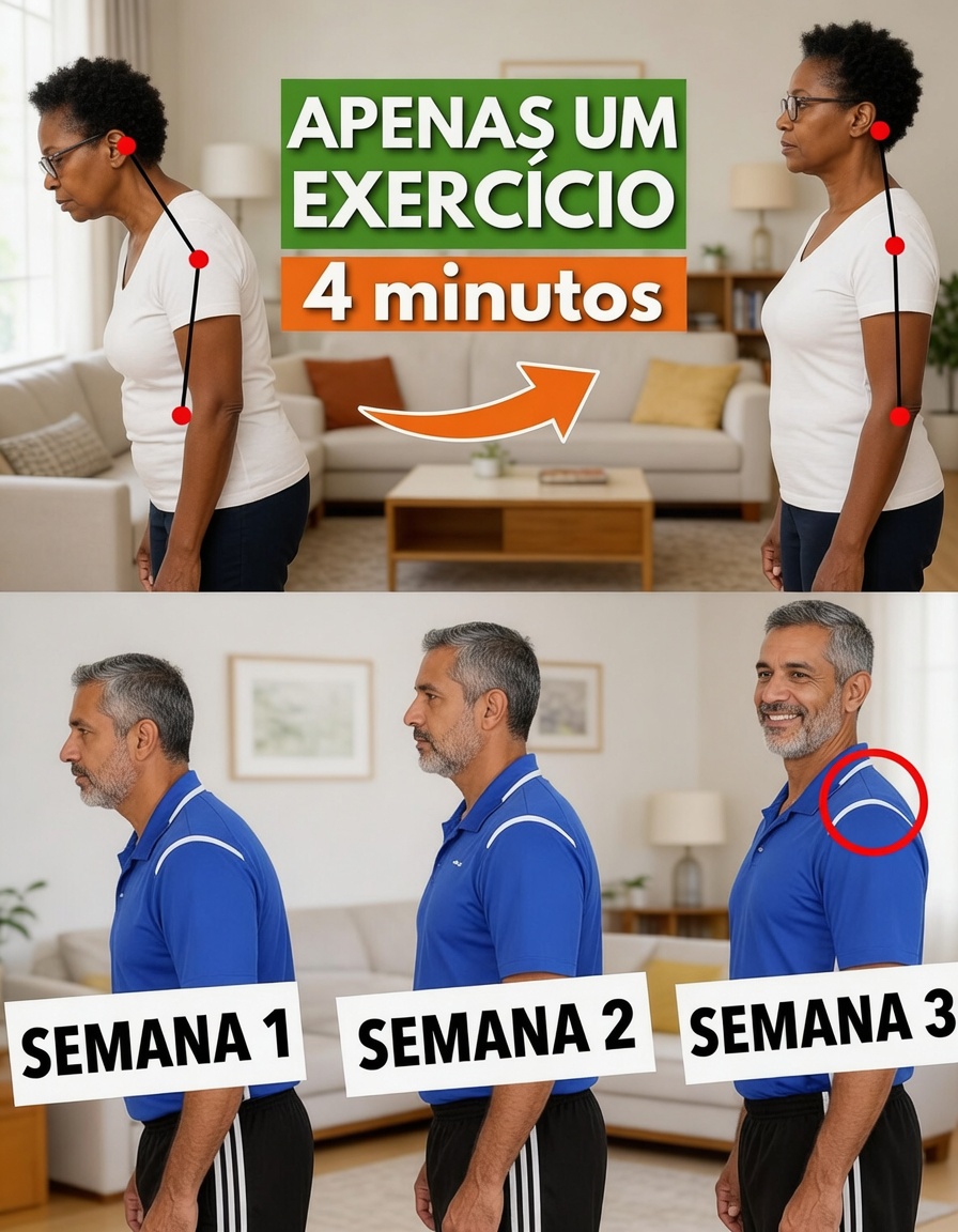 Como apoiar suavemente uma melhor postura com uma rotina diária de 4 minutos para postura de cabeça projetada para a frente após os 60