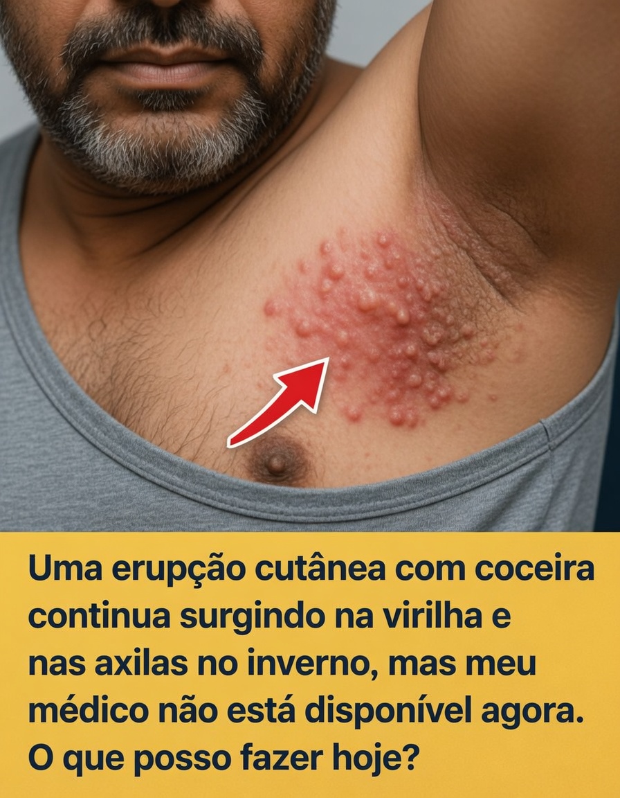 O que fazer para uma erupção cutânea com coceira sob os seios neste inverno quando seu médico não está disponível