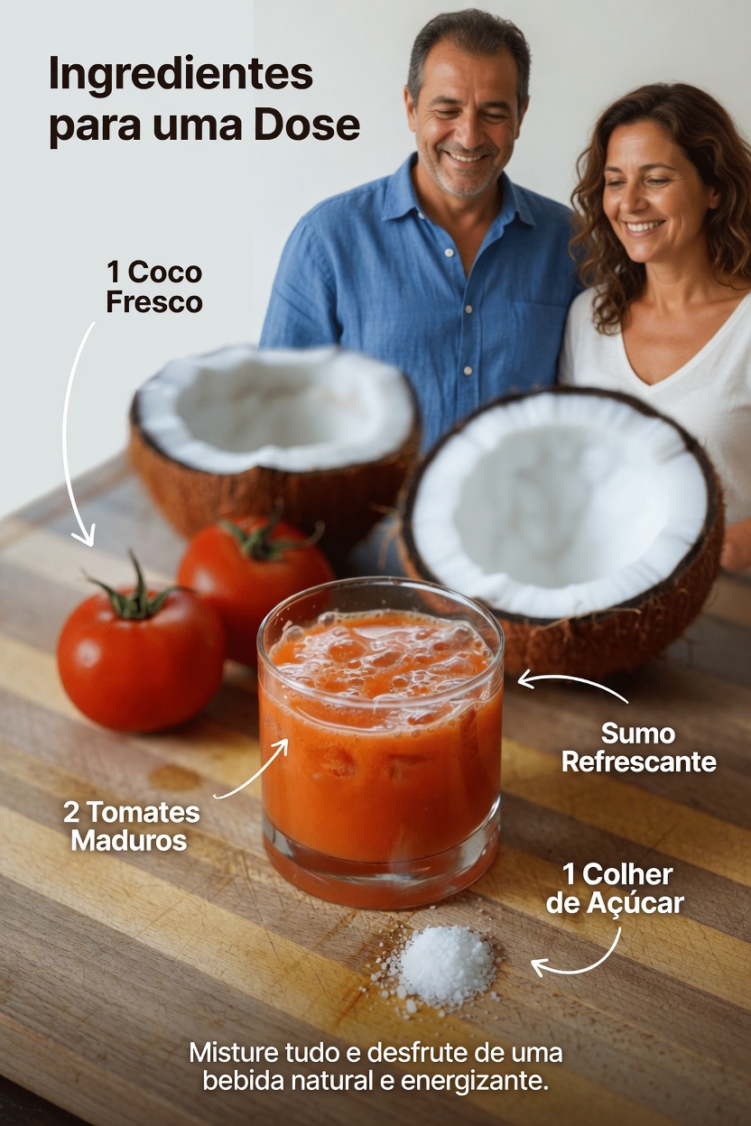 Bebida Natural Simples com Tomate e Água de Coco para Apoiar a Saúde dos Rins, do Trato Urinário e da Próstata