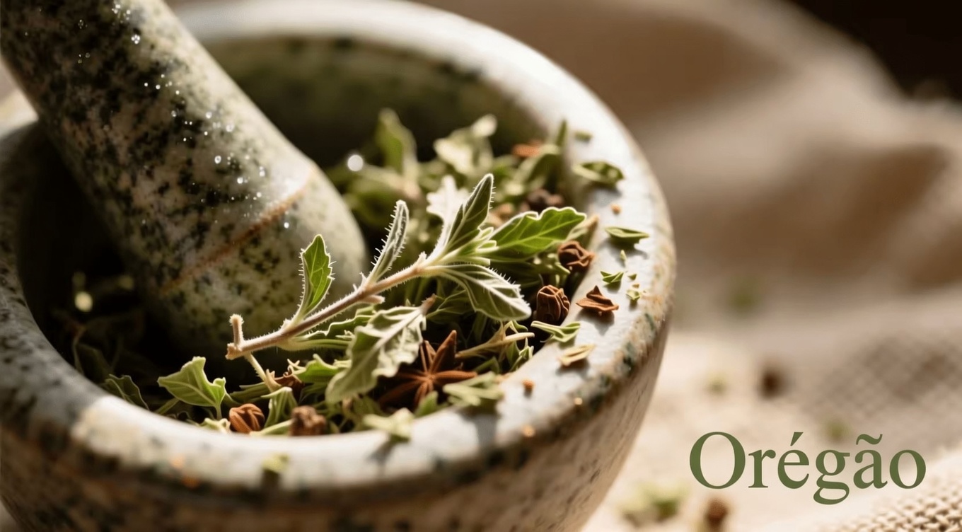Descubra a Tradição Reconfortante: Infusão Natural de Ervas com Orégano, Poejo, Folhas de Louro e Folhas de Goiabeira
