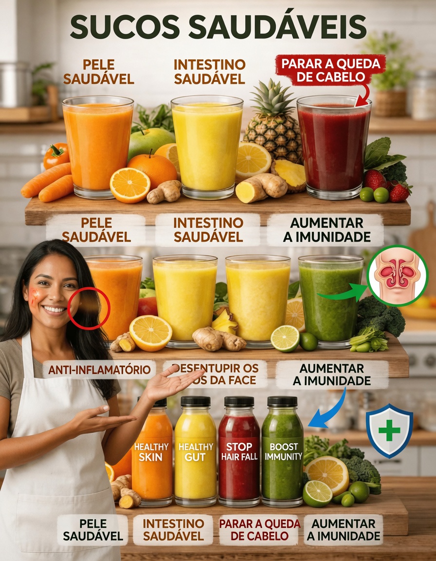 6 Receitas de Suco Saudáveis para uma Pele Radiante, Saúde Intestinal e Suporte Diário Mais Forte à Imunidade