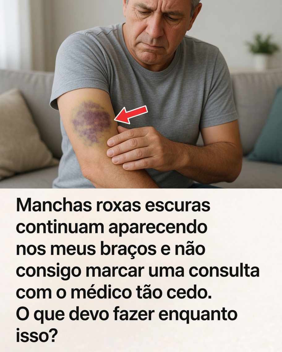 Hematomas roxos escuros continuam aparecendo nos meus braços – o que posso fazer enquanto espero para consultar um médico?